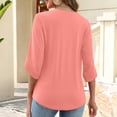 thumbnail image 4 of Bbyeadc Summer Blouses for Women 3/4 Length Sleeve V neck Shirts Solid Color Comfortable Tunic Tops Fashion Spring Tee,Pink(L), 4 of 5