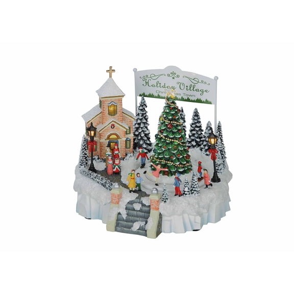 Pack of 2 White and Green LED Lighted Musical Holiday Village Tabletop Decors 8.5"