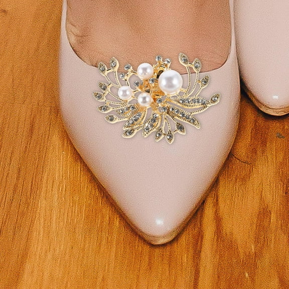 OFFIGAM 1 Pair Shoe Accessories for Women with Decorative High Heel Shoe Buckle in Golden for Wedding Events