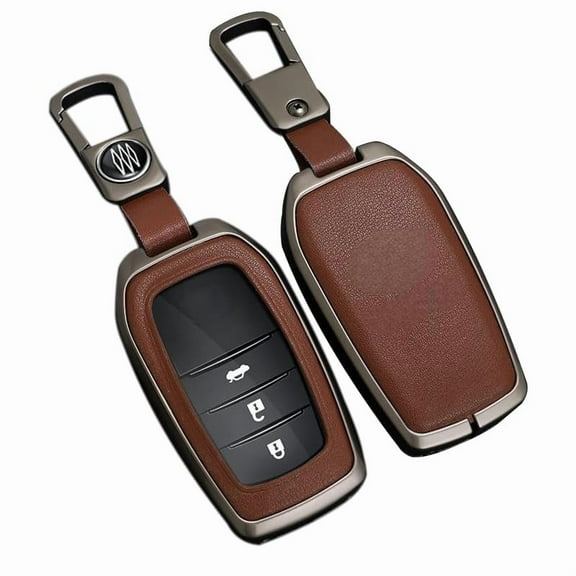Key Fob Cover for Toyota, Leather Zinc Alloy Key Fob Case for 2025 Camry, 2021-2025 Venza, Grand Highlander Hilux, Fortuner, 2022-2025 Tundra Tacoma Remote Key Holder Protector Metal Keychain
