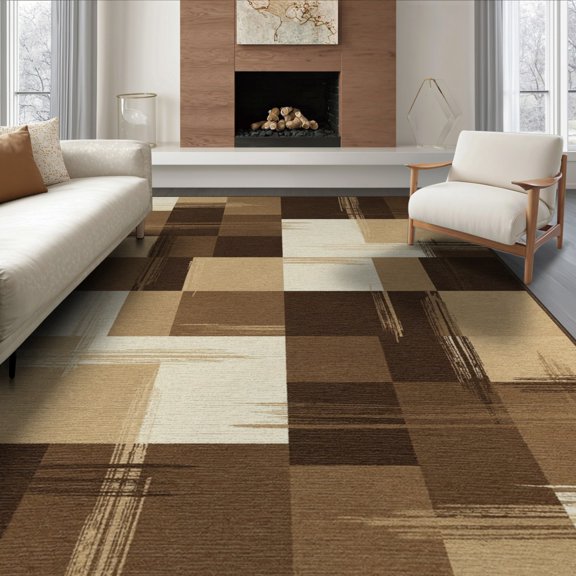 ODIKA 8'x10' Washable Area Rug Non-Shedding, Easy Care, Contemporary Block Minimalist Brushstroke Watercolor Abstract Flowing Dynamic for King Size Bedroom Under Bed, Master Suite