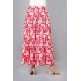 thumbnail image 4 of Women Red Cotton Maxi Skirt, Boho Flowy White Paisley Motif Hand Block Print with Elastic Waist, M, 4 of 6