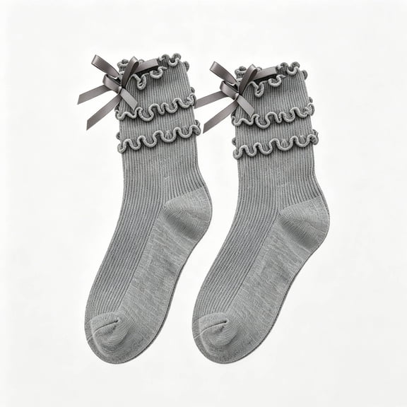 QSAWXQZ Girls' Lace Trim Knee High Socks Ruffle Cuff Dress Socks 3-4Years