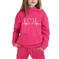 thumbnail image 5 of Conjunto de sudadera con capucha de manga larga para niños con estampado en forma de corazón y pantalones deportivos con lazo en las piernas, conjunto deportivo informal de dos piezas para niños, poli, 5 of 5