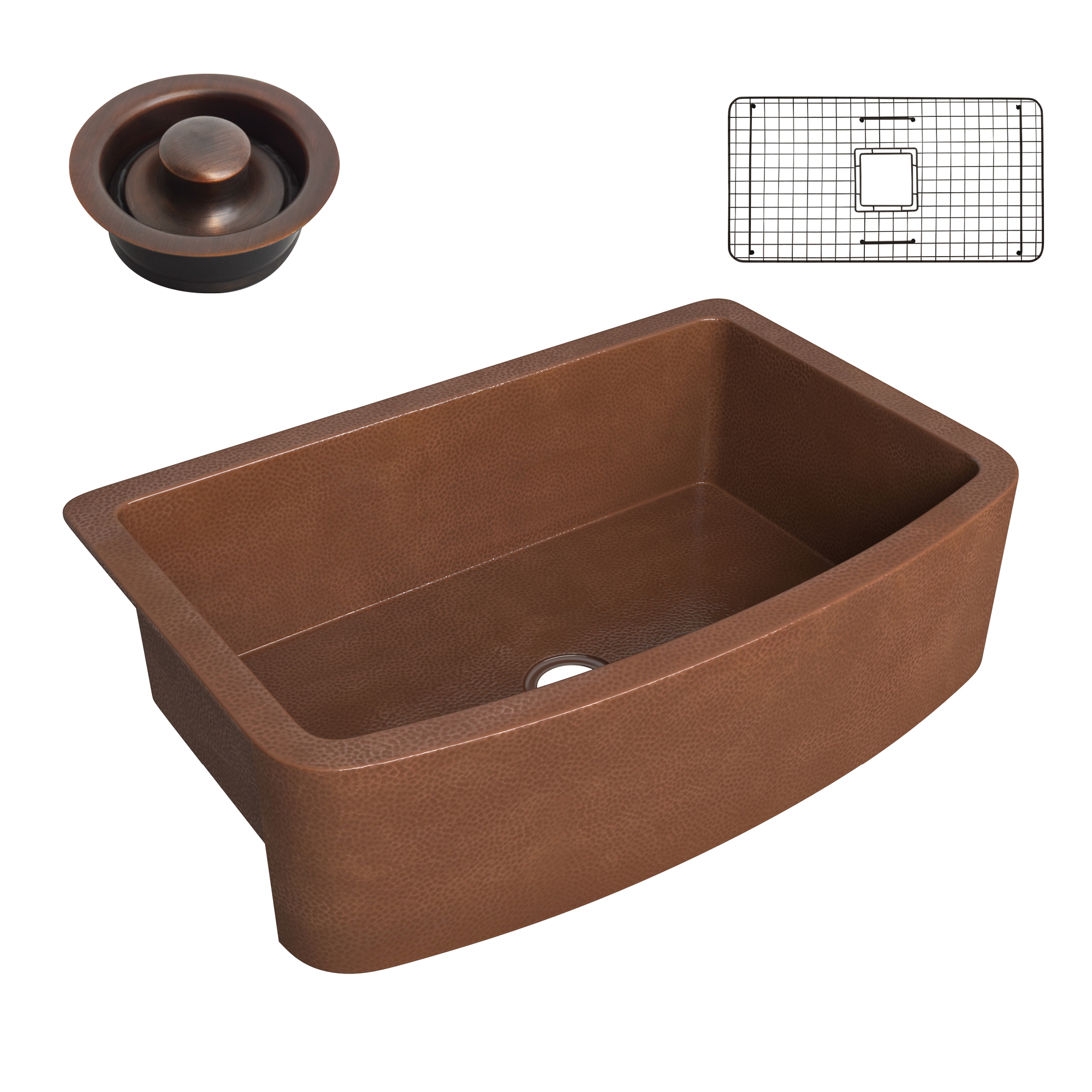 Pieria Farmhouse Handmade Copper 33 in. 0-Hole Single Bowl Kitchen Sink in Hammered Antique Copper - image 1 of 9