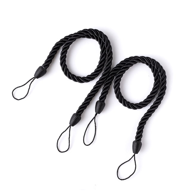 pitrice 2 Pièces Maison Hôtel Polyester Rideau Retenue Salon Chambre Drapé Cravate Décoratif Support Ondulé Corde Décor Noir