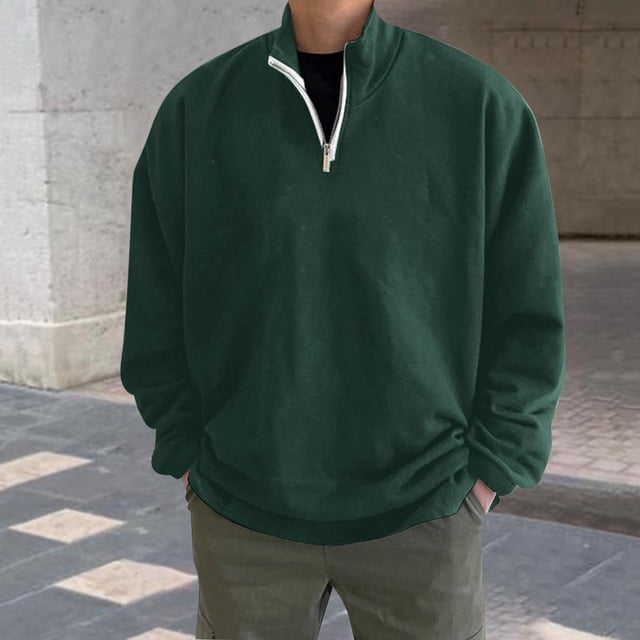 Sudadera sin capucha para hombre, jersey con media cremallera, camiseta de manga larga, sudadera sin capucha, blusa y camisa de cuello alto de manga larga, blusa para hombre