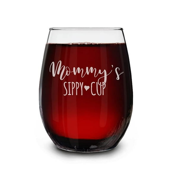 Shop4Ever® Mommy's Sippy Cup Engraved Stemless Wine Glass Funny New Mom Gift 15 oz.