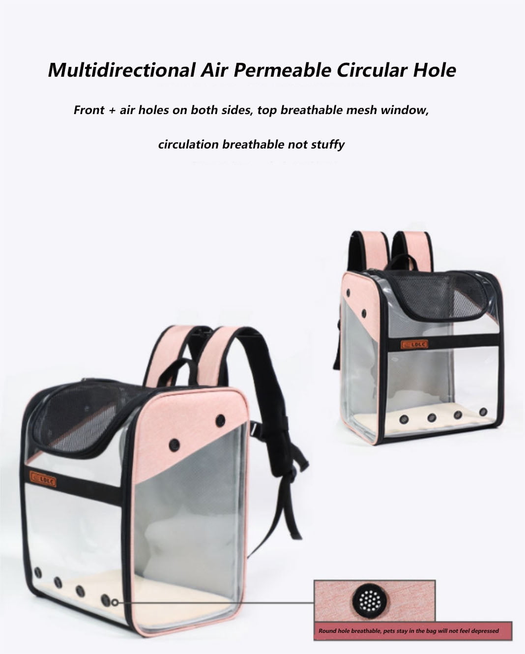 Pet Carrier Backpack for Dogs Cats Wide Use Breathable Round Hole High Quality Material for Shopping(Pink)