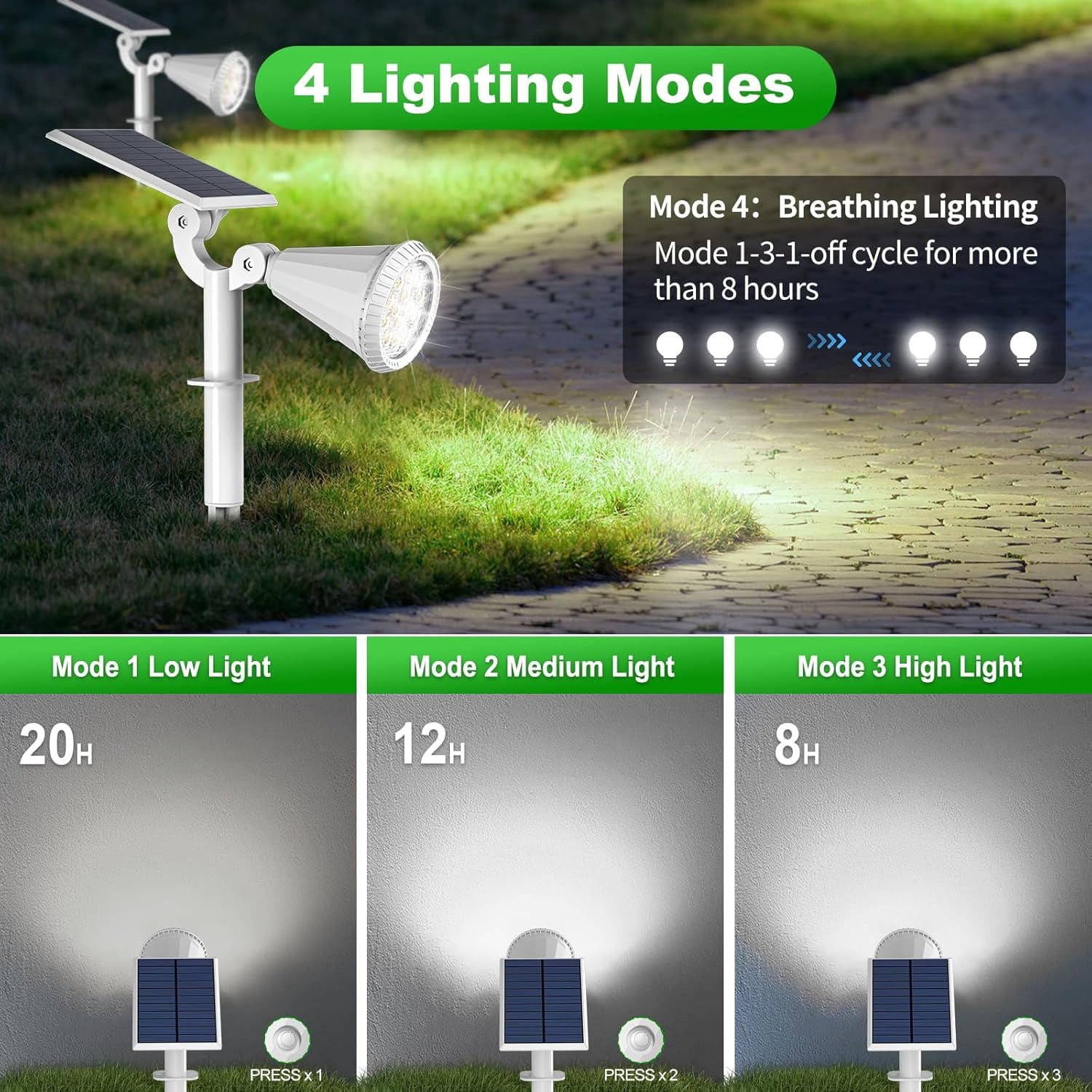Solar Lights Outdoor, 6 pack, 4 Modes, 180° Adjustable Solar Spotlights IP65 Waterproof for Yard, Pathway, Garden, Wall, Pool - Cool White