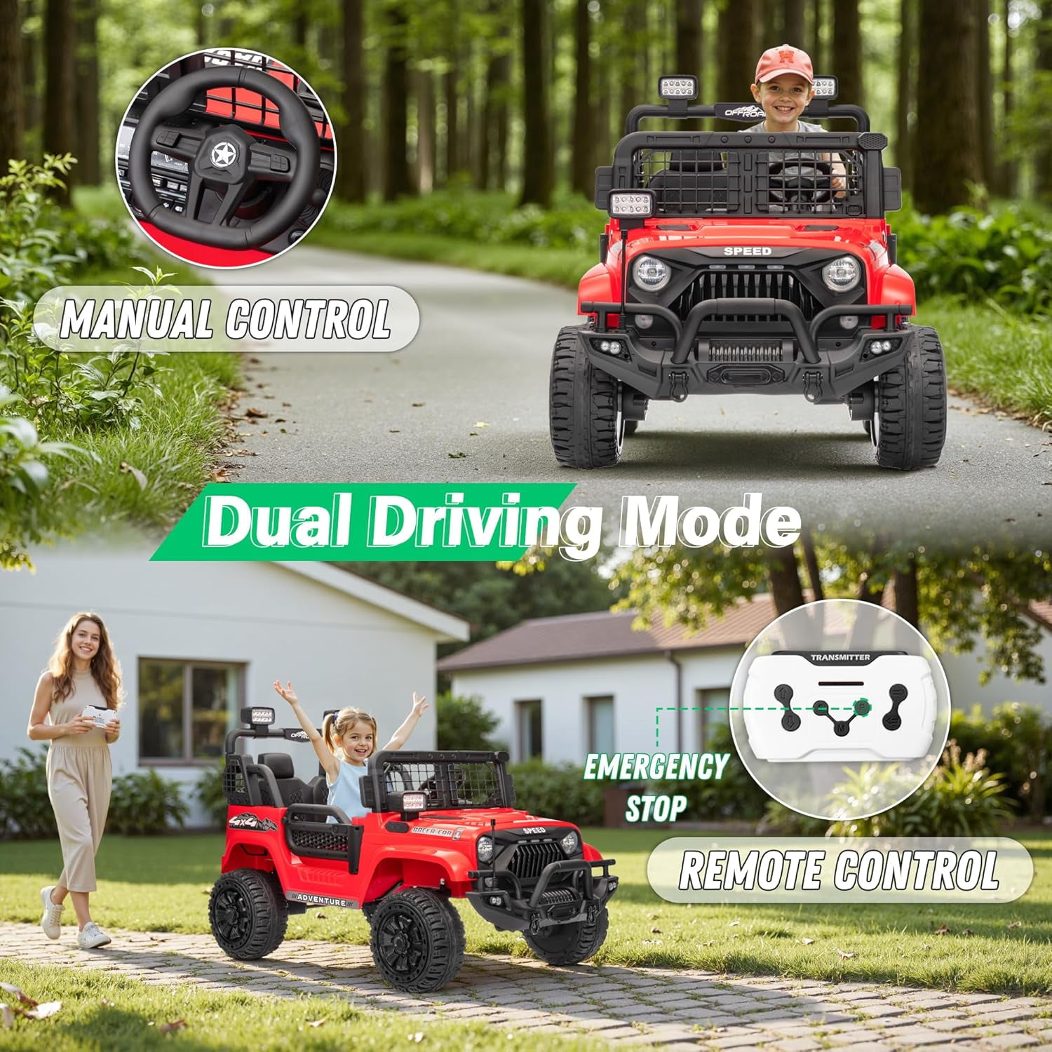 HappyToysWorld Electric Ride on Truck 24V with Parent Remote Control, 2-Seater, Bluetooth Enabled