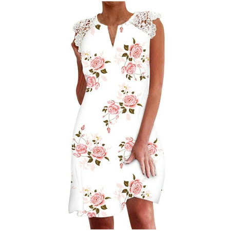 

Juebong Women s Summer Casual V-Neck Sleeveless Lace Slimming Printed Dress
