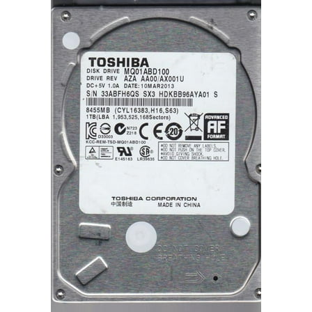 MQ01ABD100 Toshiba 1TB 2.5" 5400RPM Sata 3.0GB/S Hard Disk Drive HDKGB13A2A01 Laptop Hard Drives