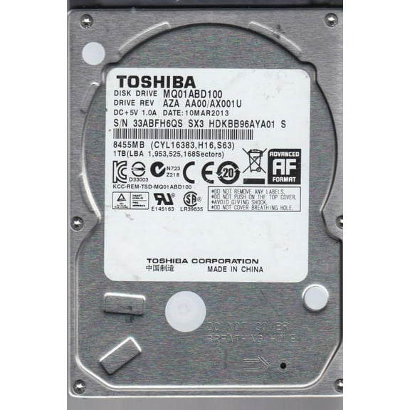 MQ01ABD100 Toshiba 1TB 2.5" 5400RPM Sata 3.0GB/S Hard Disk Drive HDKGB13A2A01 Laptop Hard Drives