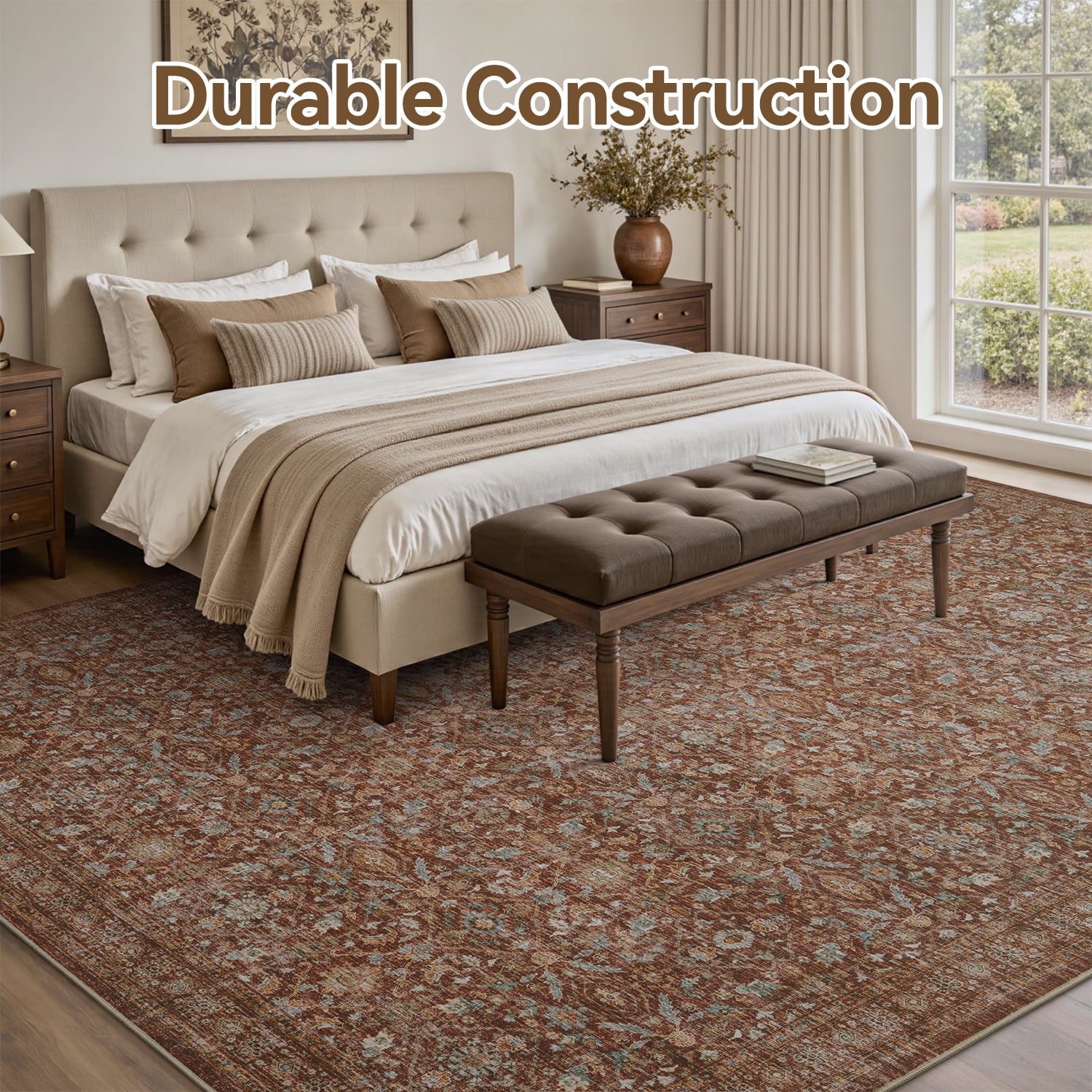 SIXHOME 5'x7' Vintage Distressed Area Rug Soft Washable Non-Slip Carpet American Classic Retro Rug with Geometric Rugs for Living Room Bedroom Neutral Home Decor Red