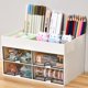thumbnail image 1 of QPENWEI Organisateur de Bureau Blanc en Plastique avec 4 Tiroirs Coulissants, 4 Compartiments et Porte-Stylo, Multifonctionnel Organiseurs et distributeurs pour le Bureau Maison École, 1 of 5
