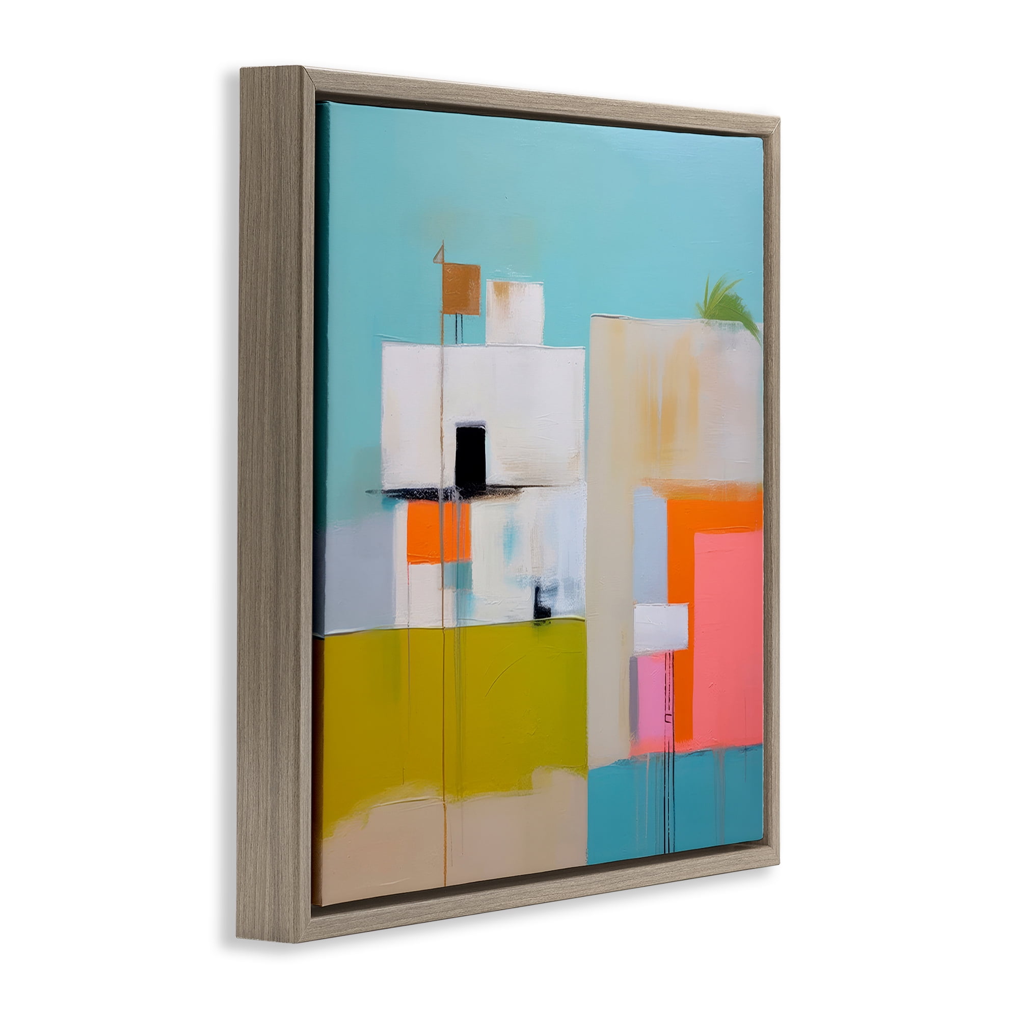 Stupell Industries Tropical Villa House Abstract Painting Brown Floater Framed Canvas Art Print Wall Art, 25 x 25