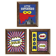 Sagebrush Fine Art Adorable Red, Blue and Yellow Superheroes Rule, Boom, Bam, Pow and Little Superhero Set, Perfect for a Child's Room or Nursery; Three 11x14in Gold Trim Framed Prints