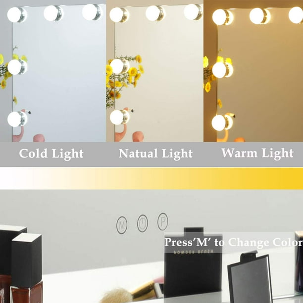 Miroir LED Maquillage USB avec lumières éclairées 10 ampoules 3 modes  d'éclairage Miroir cosmétique mural de table (uniquement des lumières)