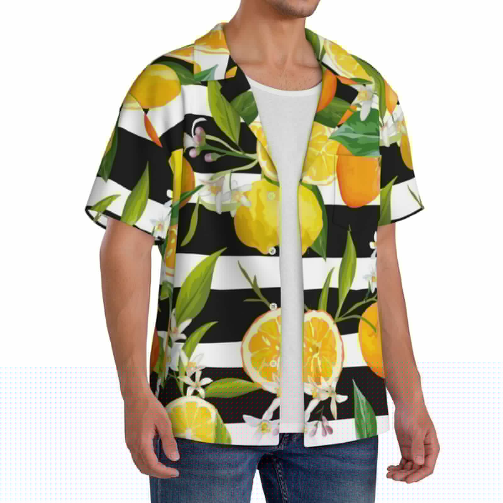 thumbnail image 4 of Sigee Orange and Lemon Print Men's Shirts Casual Button Down Short Sleeve Summer Beach Shirt Hawaiian Vacation Shirts Tee Shirt-Small, 4 of 7