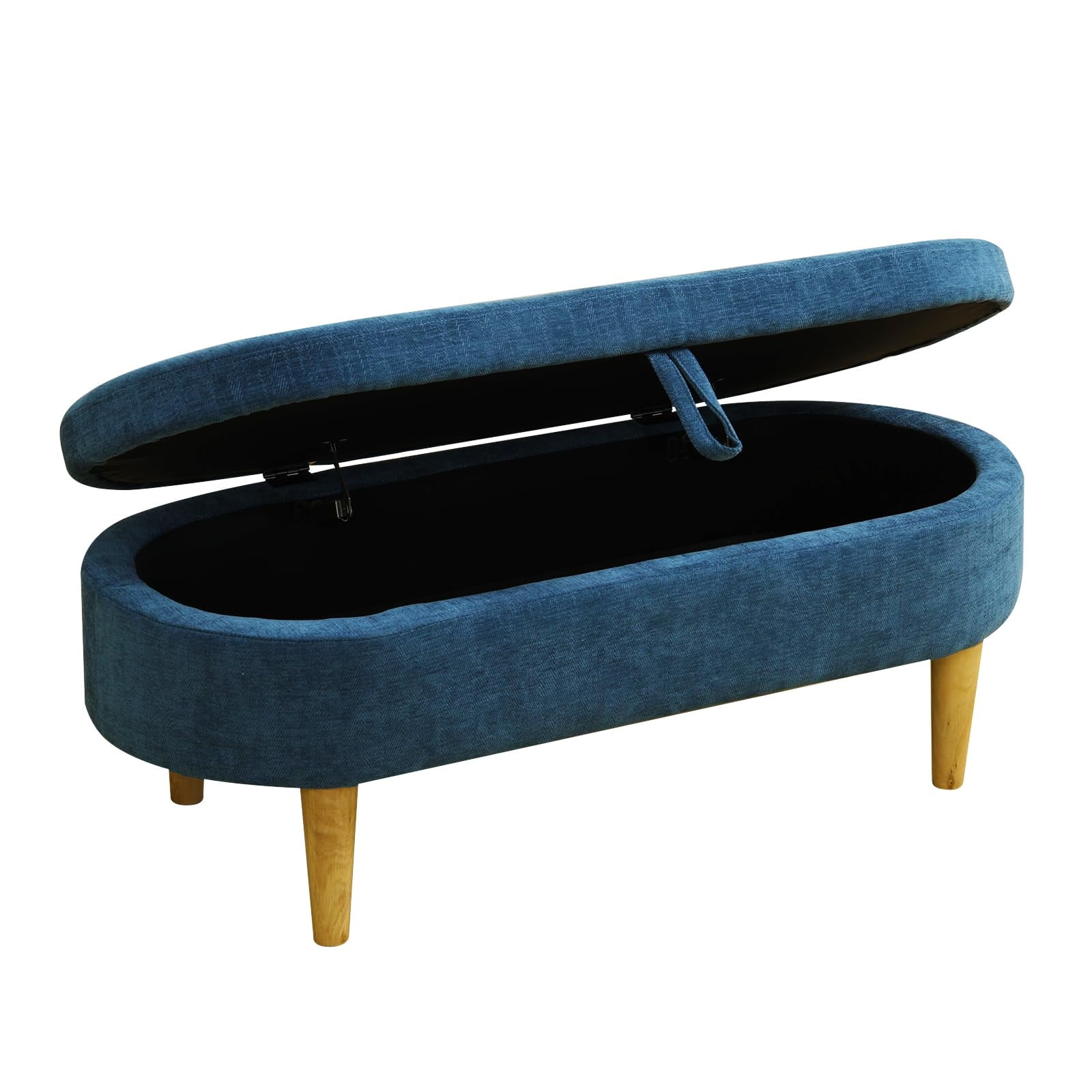 Blue Fur Cloth Storage Ottoman Bench - Long End of Bed Bench for Living Room