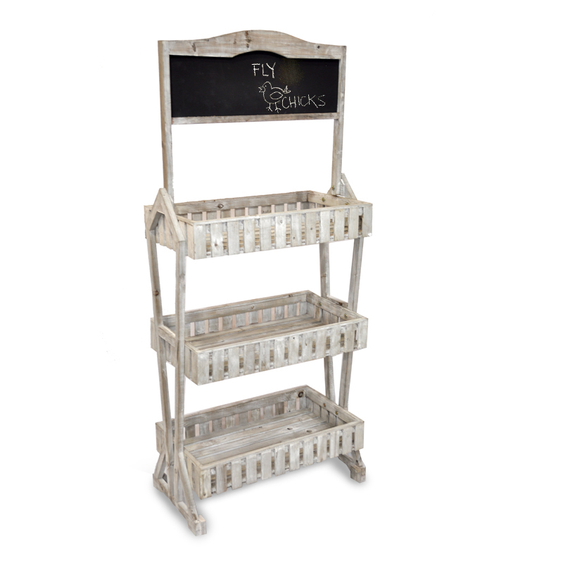 Wooden Picket Fence Display Shelf with Chalkboard