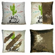 ABPHQTO Merry Christmas Happy Cactus In A Christmas Garland Reversible Mermaid Sequin Pillow Case Home Decor Cushion Cover 20x20 Inch