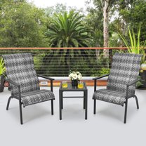 Costway 3 PCS Patio Rattan Bistro Set High Backrest Armrest SideTable Mix Gray