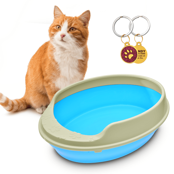 KE WOOW CAJA DE ARENA para Gatos ABIERTO, Arenero para Gato Grande con pared y Marco, Orinal Arena para Gato, Serie Areneros Abiertos, Inodoro para conejos, AZUL KE WOOW Arenero Abierto, con marco superior