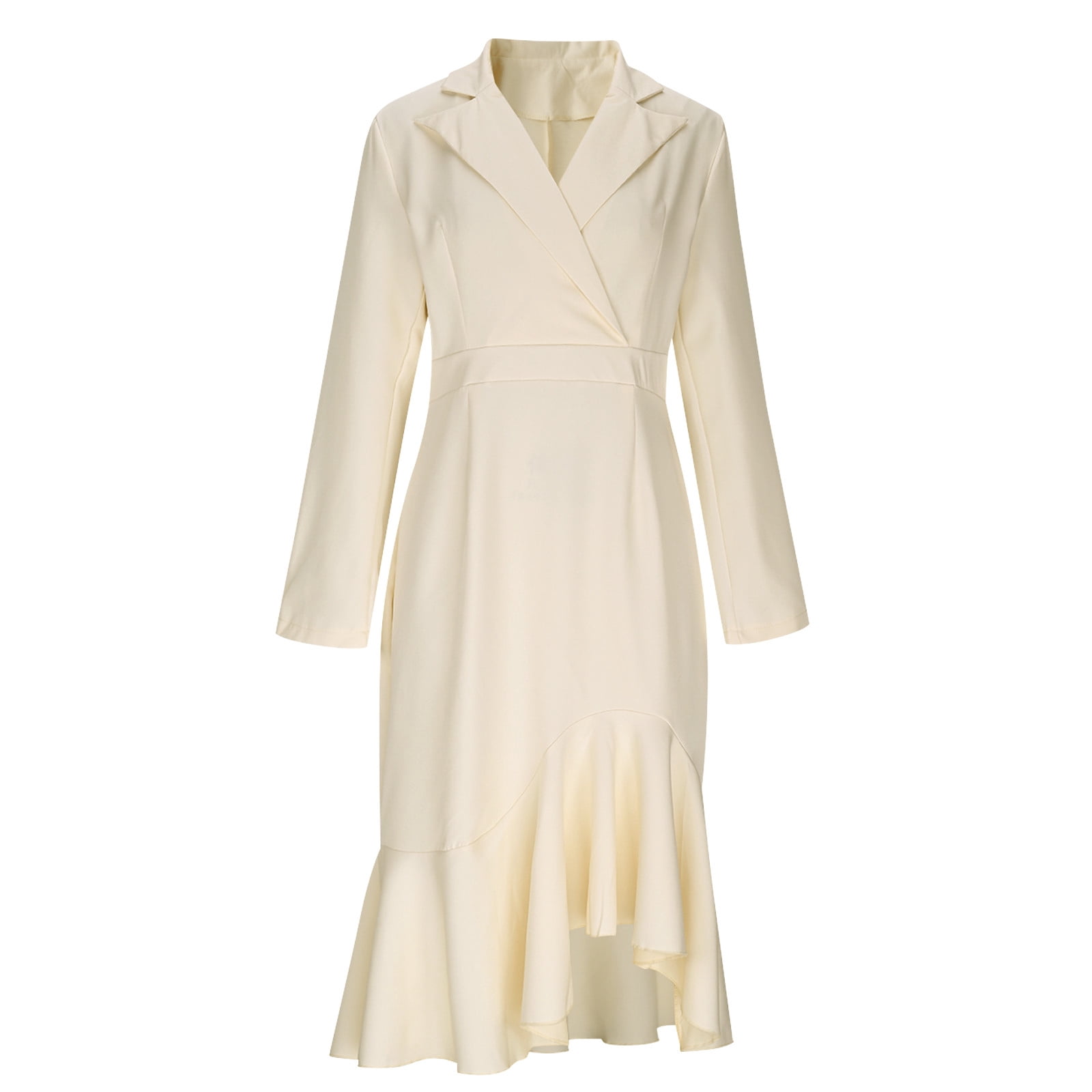 Women's Ruffle Hem Wear to Work Blazer Dresses - Elegant Long Sleeve High Low Bodycon Mermaid Cocktail Dress