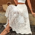 thumbnail image 4 of Skirts for Women Trendy,Women's Floral Embroidered Knit Skirt Lace Crochet Eyelet Elastic Waist Flared Maxi Long Skirt, 4 of 7