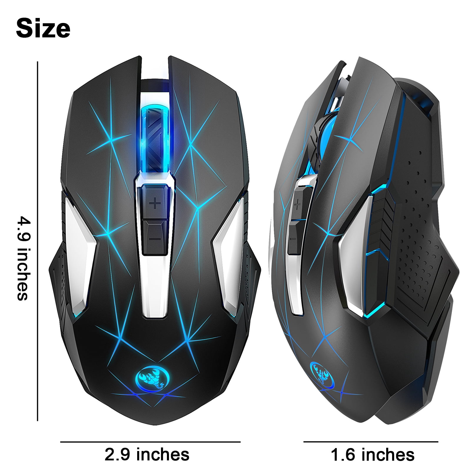 Wireless Gaming Mouse for Laptop, Rechargeable USB 2.4G PC Gaming Mouse with 5 Adjustable DPI, 7 Colors LED Lights, 6 Silent Buttons, Ergonomic Optical Mouse for Computer, Laptop, Desktop, Mac, PC