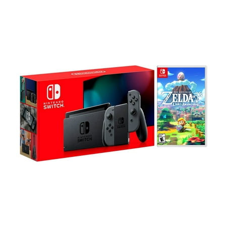 2019 New Nintendo Switch Gray Joy-Con Improved Battery Life Console Bundle with The Legend of Zelda: Link's Awakening NS Game Disc - 2019 New