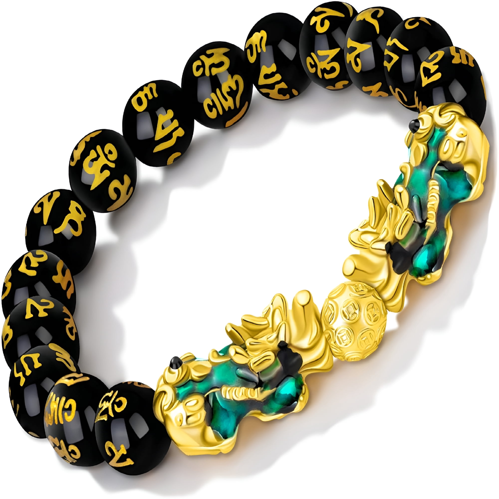 DESIGNICE Black Obsidian Wealth Bracelet Pi Xiu Bracelets Dragon Mantra Bead Bangle Attract Wealth and Good Luck for Men/Women