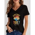 thumbnail image 3 of Camiseta Vintage con cuello en V para mujer, Tops holgados con estampado de año de cumpleaños, camiseta de manga corta para mujer, camiseta Harajuku de verano 1980 a 1989, 3 of 5