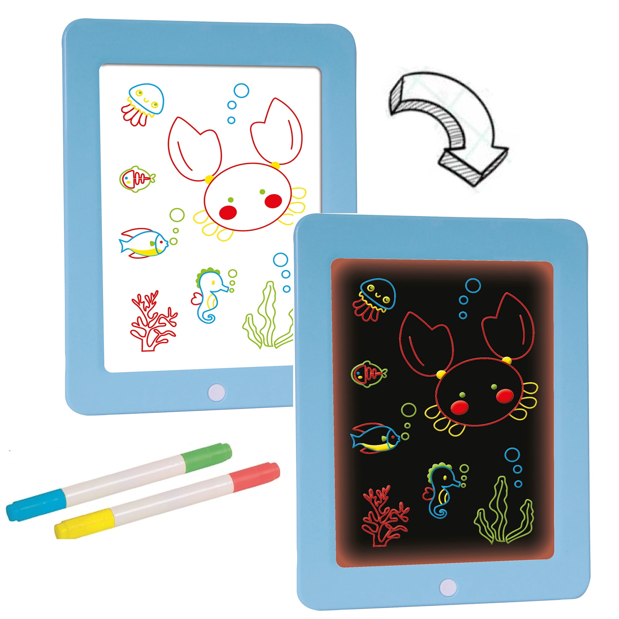 Buddy & Barney: Neon Glow Drawing Board - See-Through Light-Up Drawing Surface, 8-Mode Glowing LED, 4 Erasable Pens, Creative Activity, Kids Ages 5+