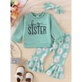 thumbnail image 3 of Aojekbee Baby Girls 3 Piece Outfits Letter Print Long Sleeve Sweatshirt and Daisy Print Flared Pants Headband Set Fall Clothes, 3 of 10