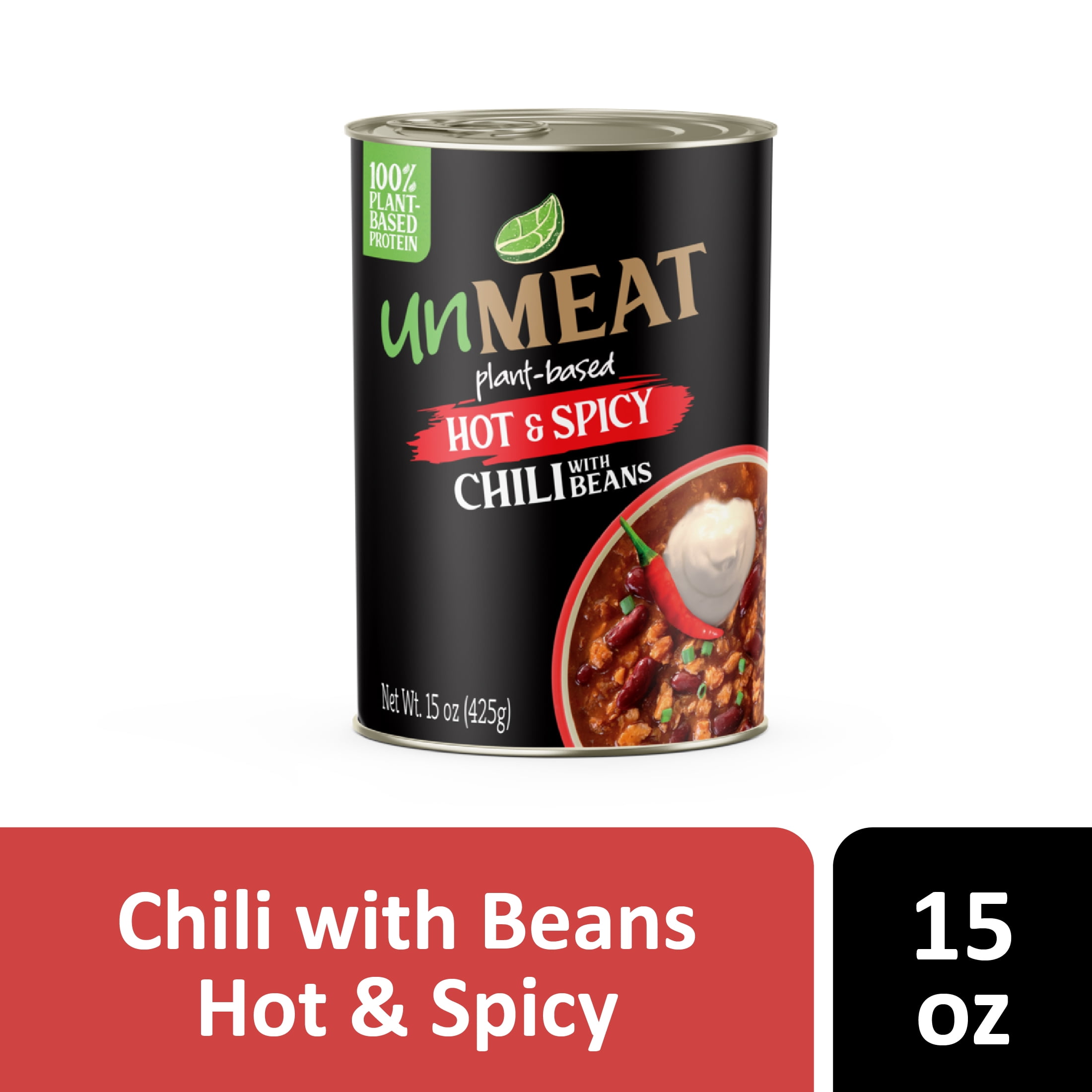 (3 pack) unMEAT Hot & Spicy Chili with Beans, 15 oz Can, Plant-Based, High Protein