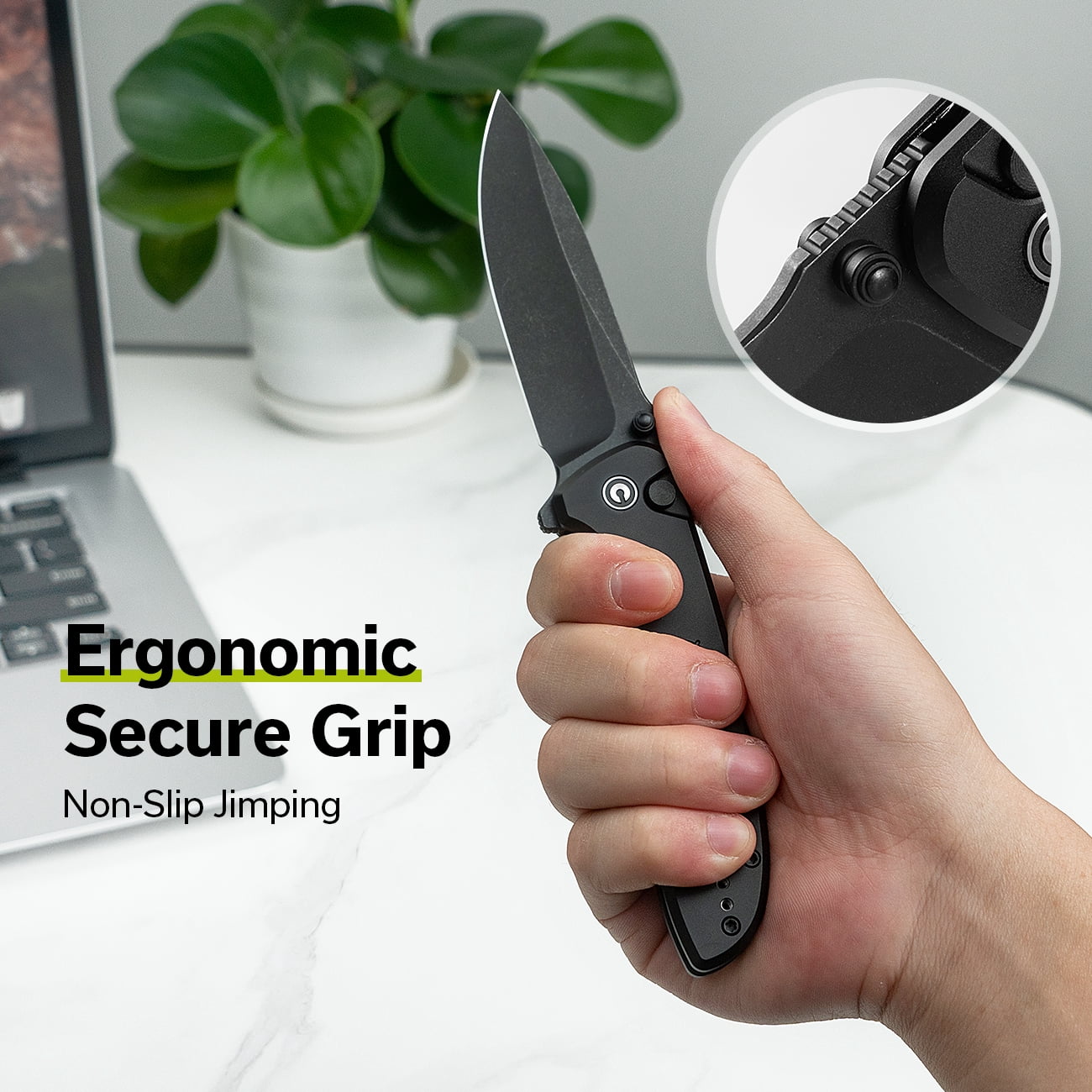 CIVIVI Hyperpulse Pocket Folding Knife, 3.5" 14C28N Blade Lightweight Black Aluminum Handle C23087A-1