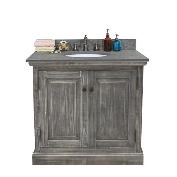InFurniture WK1836-G-MG TOP 36 in. Rustic Solid Fir Single Sink Vanity in Grey Driftwood With Polished Textured Surface Granite Top-No Faucet