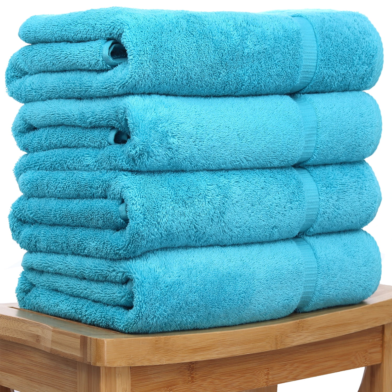Luxury Hotel & Spa Collection Highly Absorbent, Quick Dry 100% Turkish Cotton 700 GSM, Eco Friendly Towel, for Bathroom Dobby Border Soft Bath Towel Set 27 X 54 -Aqua Blue, Bath Towels - Set of 4