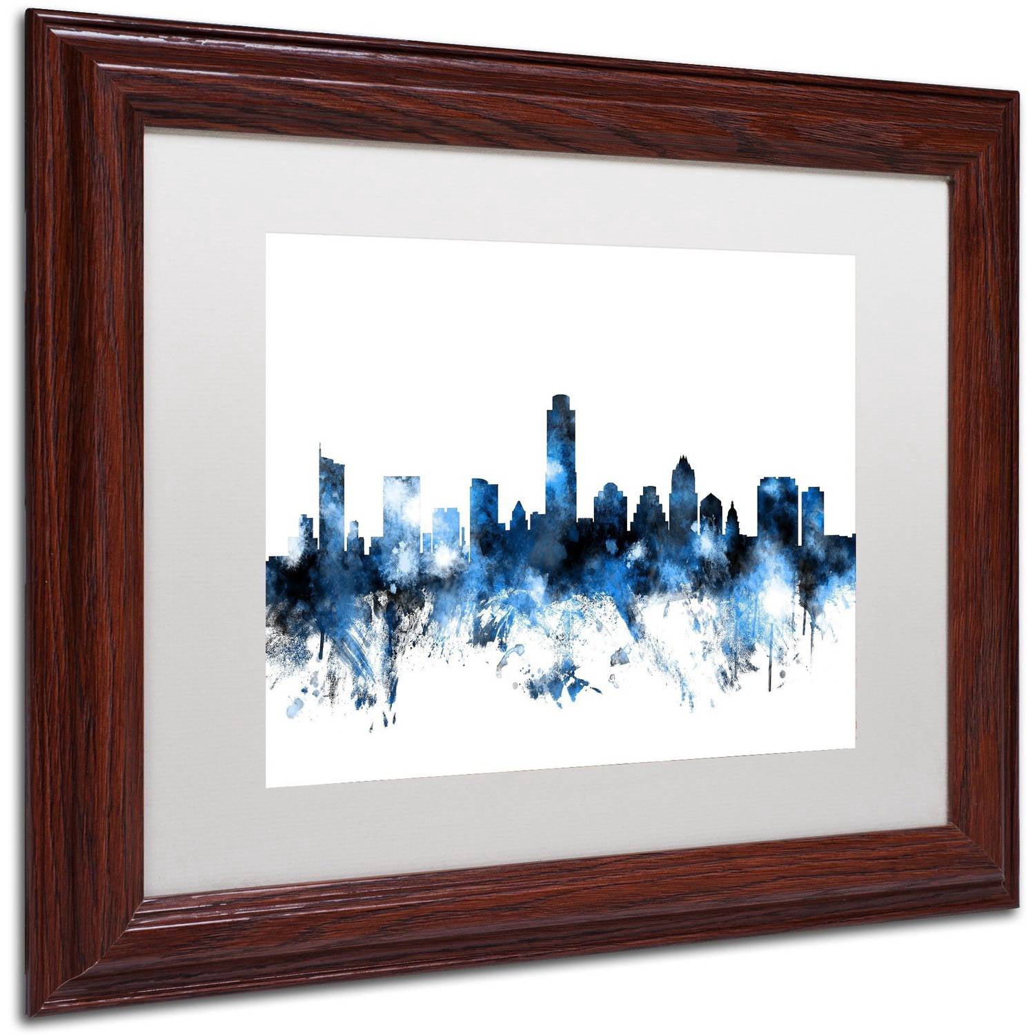 Trademark Fine Art 'Austin Texas Skyline II' Canvas Art by Michael Tompsett, White Matte, Wood Frame