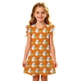 thumbnail image 5 of WAYUTE Girls Halloween Dress Round Neck Ruffle Flutter Sleeve Cute Ghost Pumpkin All Over Print A Line Short Dress Kids Party Casual Holiday,Orange,Size 3-4 Y, 5 of 5