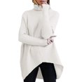 thumbnail image 1 of Jersey de cuello alto para mujer, manga larga de murciélago, dobladillo asimétrico, suéter informal, tops de punto Adepaton CJWUS-2920, 1 of 5