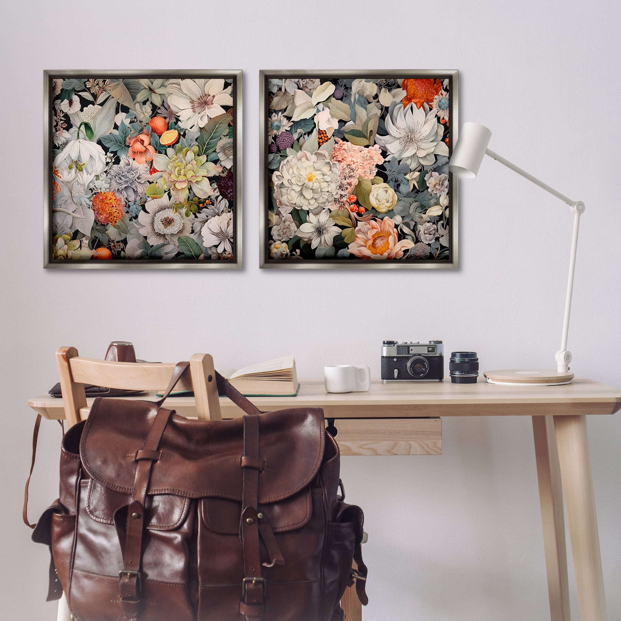 Stupell Industries Striking Botanical Floral Plants & Flowers Painting Gray Floater Framed Canvas Art Print Wall Art, 25 x 25, Set of 2