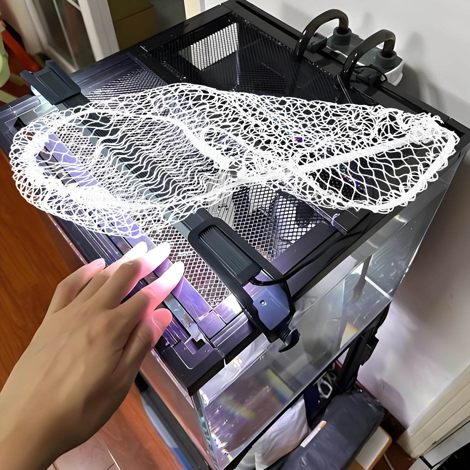 ELAYARD Adjustable White Nylon Aquarium Net Cover Mesh Screen Top Lid for Fish Tanks and Aquatic Pets