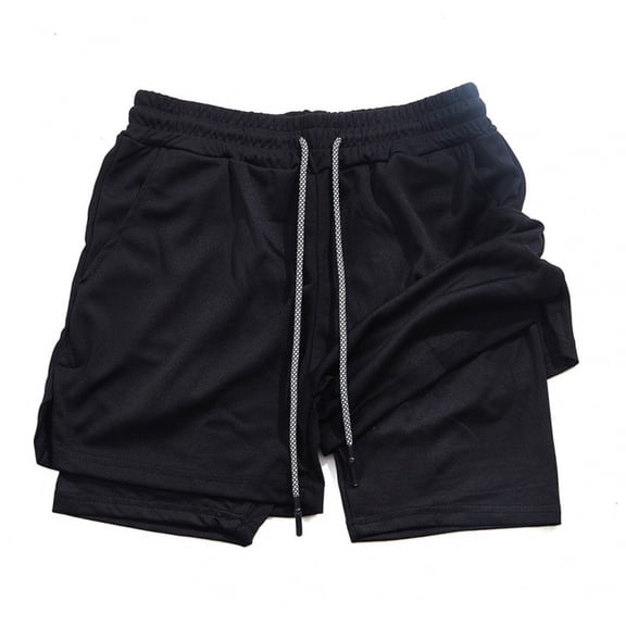 Men's Athletic Shorts Solid Color Breathable Quick-Drying Lined Shorts Elastic Waist Athletic Drawstring Shorts