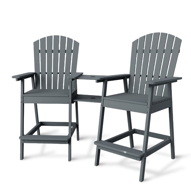 Tabourets de Bar de Patio, Ensemble de 2, Chaises Adirondack d'Extérieur à Dossier Haut avec Plateau de Raccord – Sièges de Balcon et de Terrasse en Poly Recyclé Résistant aux Intempéries pour Cour Arrière et Jardin