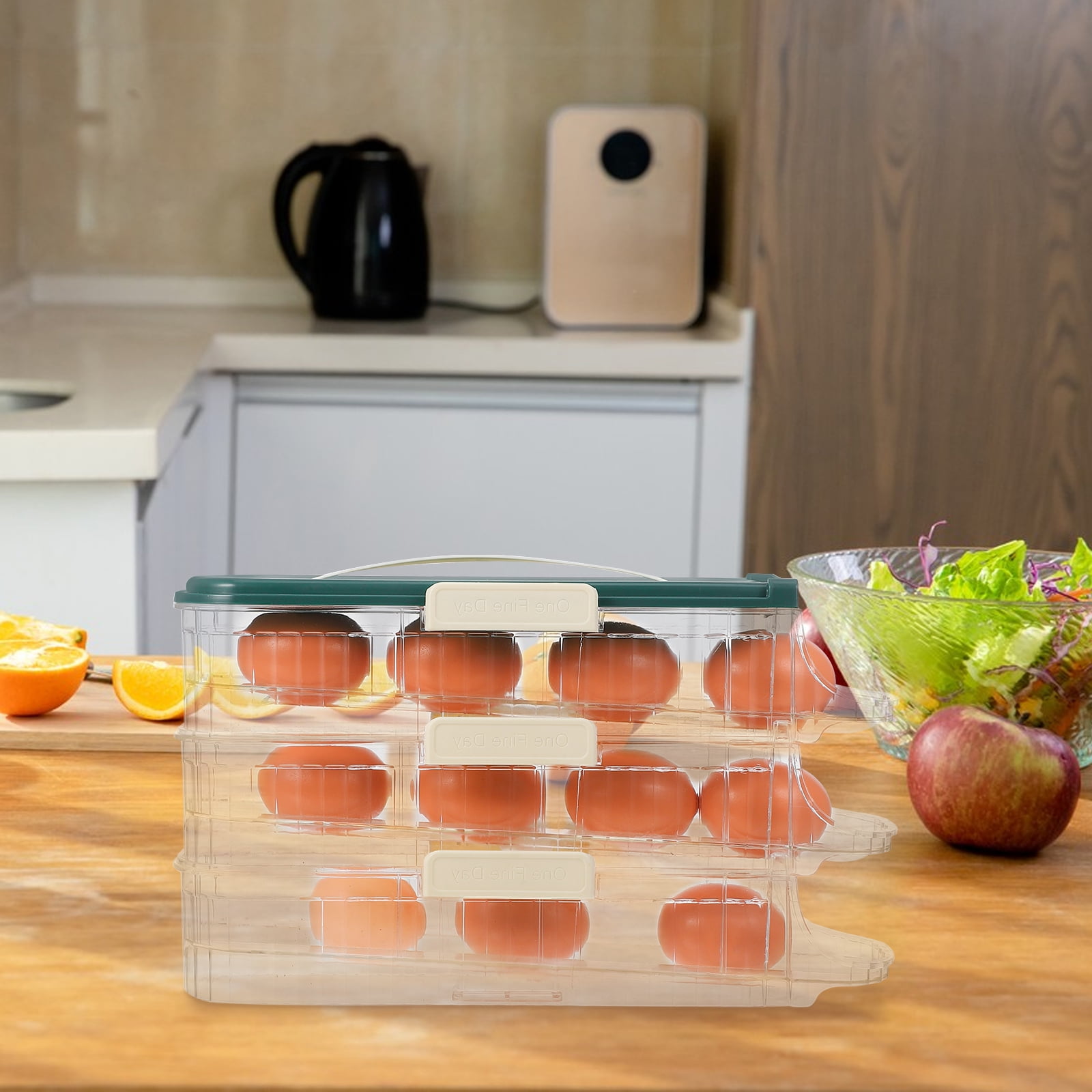 Auto Rolling Fridge Egg Organizer Three Layer Space Saving Eggs Dispenser for Refrigerator Storage Home Egg Holder Green