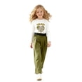 thumbnail image 2 of Girls 2 Piece Casual Outfits Print Long Sleeve T-Shirt & Elastic Waist Wide Leg Pants with Belt Streetwear Clothes for Kids Dark Green Size 11-12 Years, 2 of 8